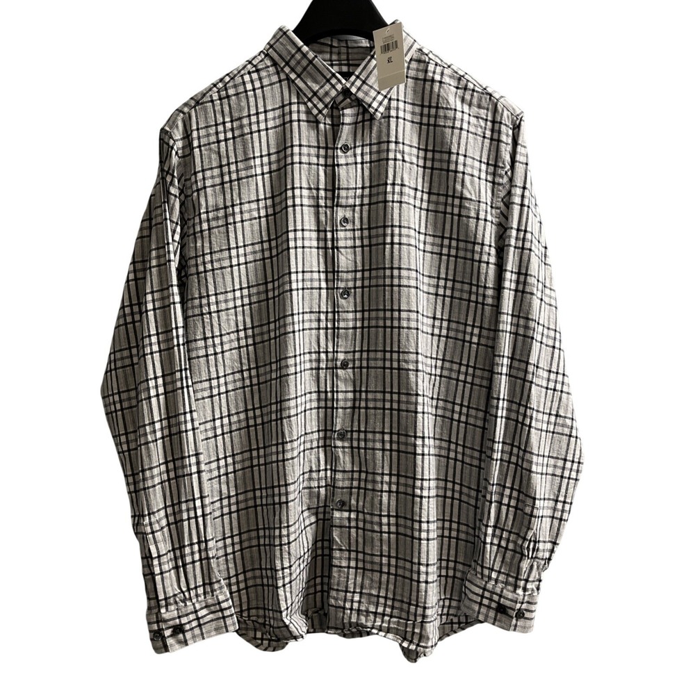 Theory Shirt Blue Plaid Button Down Classic Spring Navy Cotton‎ Long Sleeve XL